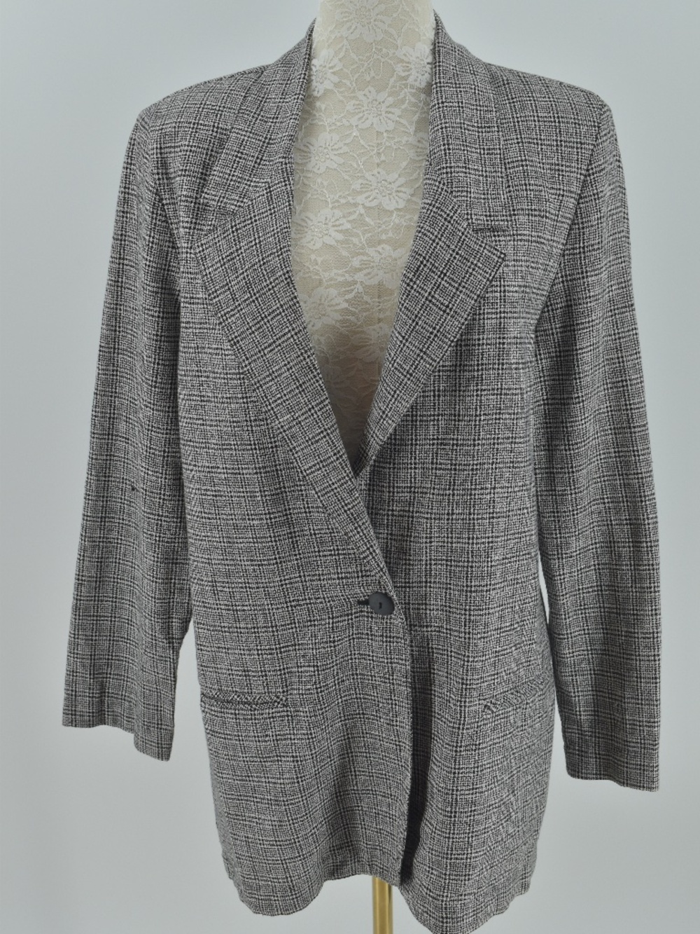 J.R. Bentley Women Medium Plaid Blazer Jacket Linen Cotton Blend Vintage Look